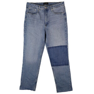 Free Assembly Jeans Womens 12 (33x30) Super High Rise Straight Patchwork Raw Hem